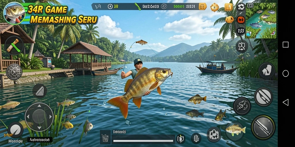 Gameplay seru dalam 34R dengan pengalaman memancing yang mendebarkan.