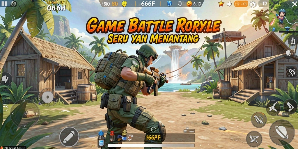 Gameplay seru Battle Royale di 666F dengan pemain bertempur di peta luas.