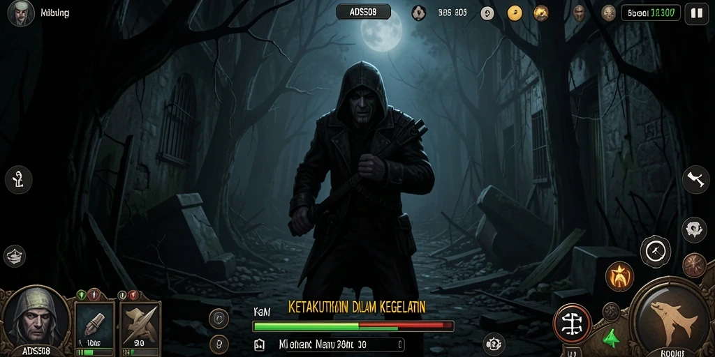 Screenshot utama gameplay <strong>ADS508</strong> dengan suasana menegangkan dan makhluk menyeramkan.