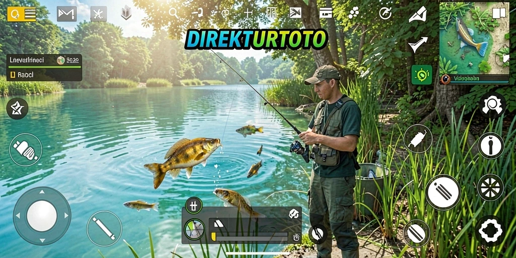 Screenshot gameplay DIREKTURTOTO dengan aksi memancing yang seru.