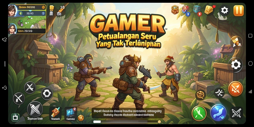Tampilan gameplay GAMERP dengan misi petualangan yang mendebarkan.
