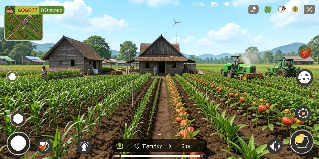 Screenshot gameplay GOGO77 menampilkan aktivitas pertanian yang seru dan interaktif.
