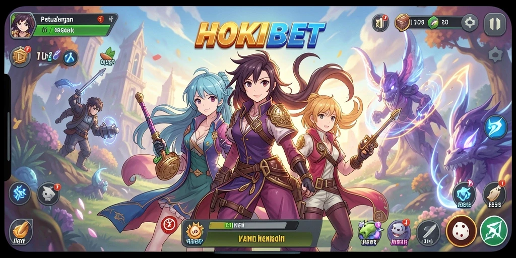 Tampilan screenshot HOKIBET menampilkan karakter anime yang sedang bertarung dengan latar belakang yang menawan.