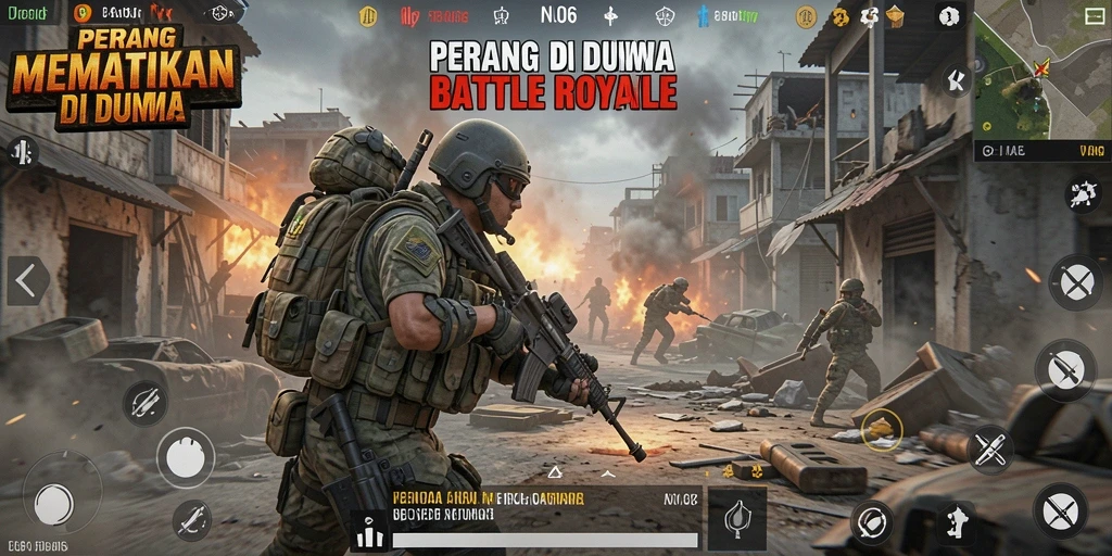 Tangkapan layar menampilkan aksi menegangkan dalam arena Battle Royale.