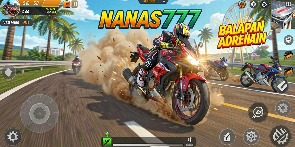 Tampilan gameplay NANAS777 yang mendebarkan saat balapan motor.