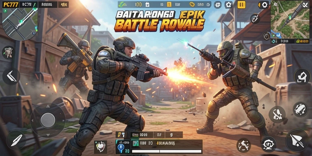 Gameplay seru dengan pertarungan intens di Battle Royale.