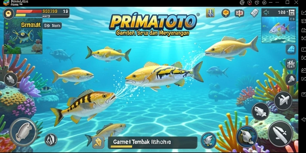 Tampilan gameplay PRIMATOTO yang menarik dengan aksi menembak ikan.