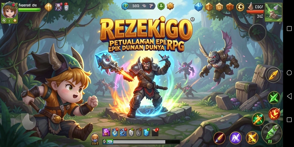 Tampilan gameplay epik dalam dunia RPG REZEKIGO.
