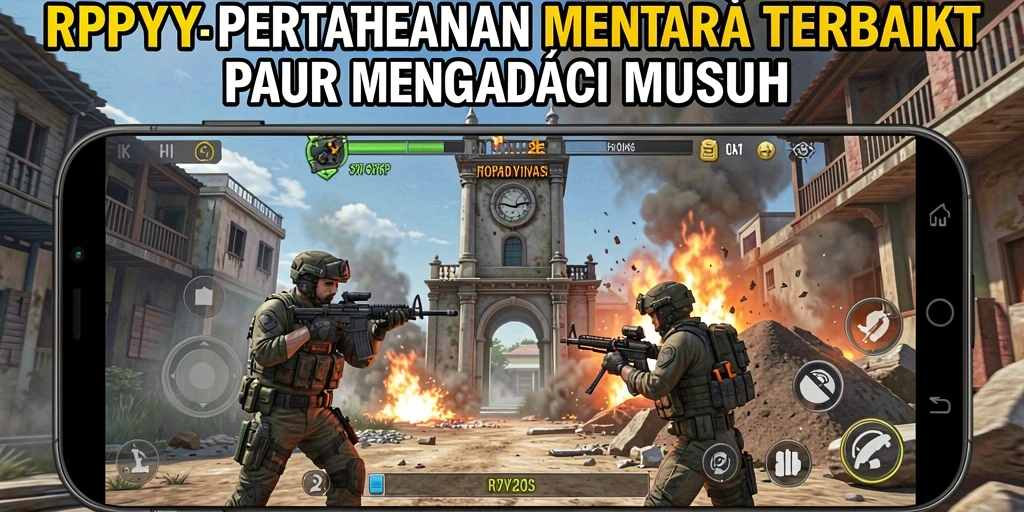 Tampilan gameplay seru dalam RPYYY dengan menara dan strategi pertahanan.