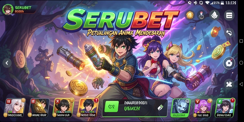 Tampilan gameplay SERUBET dengan karakter anime yang dinamis.