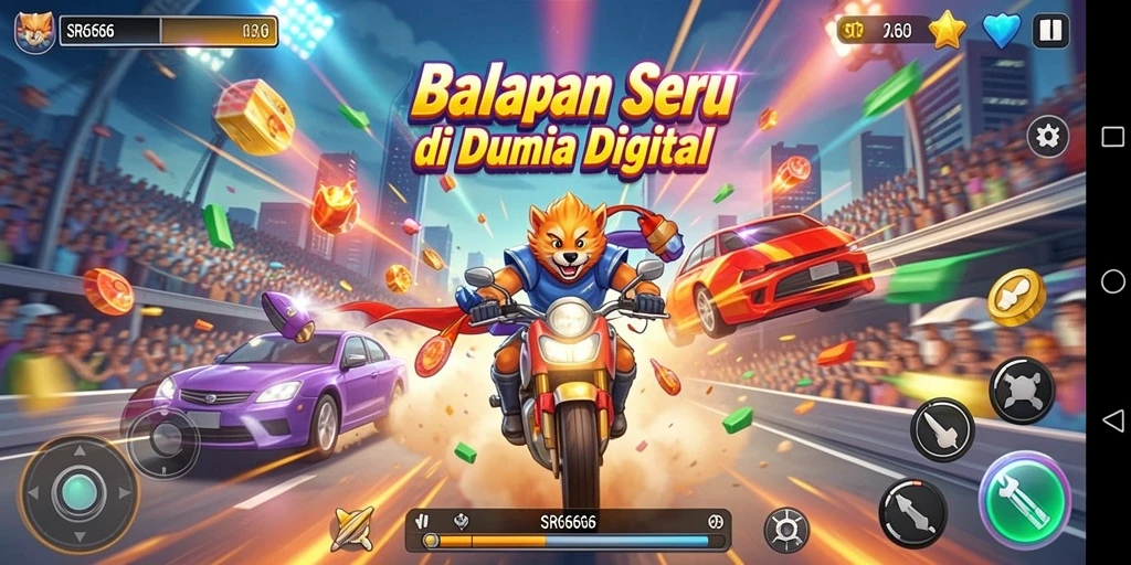 Tampilan mendebarkan gameplay SR6666 di trek balapan.