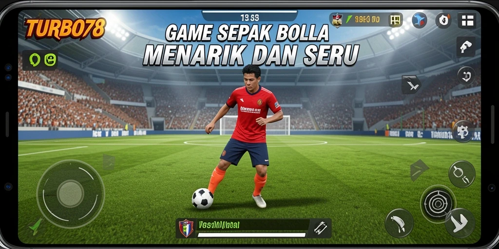 Tampilan gameplay TURBO78 yang seru dan menegangkan saat pertandingan sepak bola.