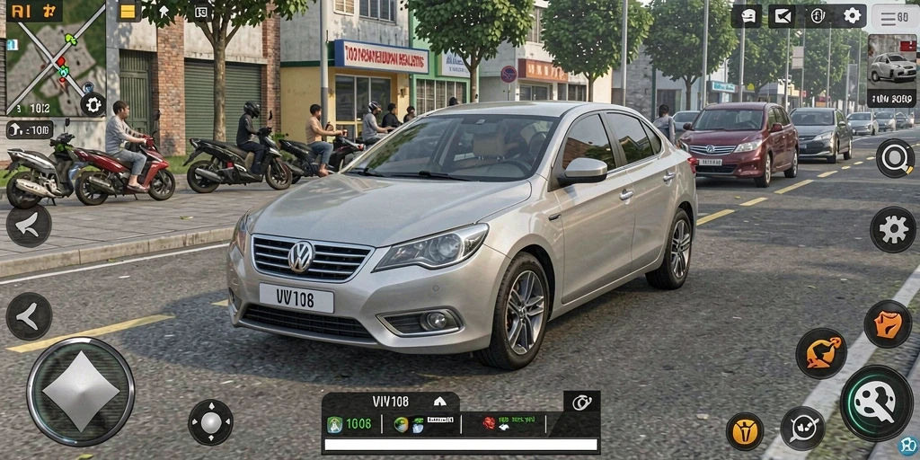 Tampilan gameplay VW108 dalam simulasi dunia kehidupan sehari-hari.